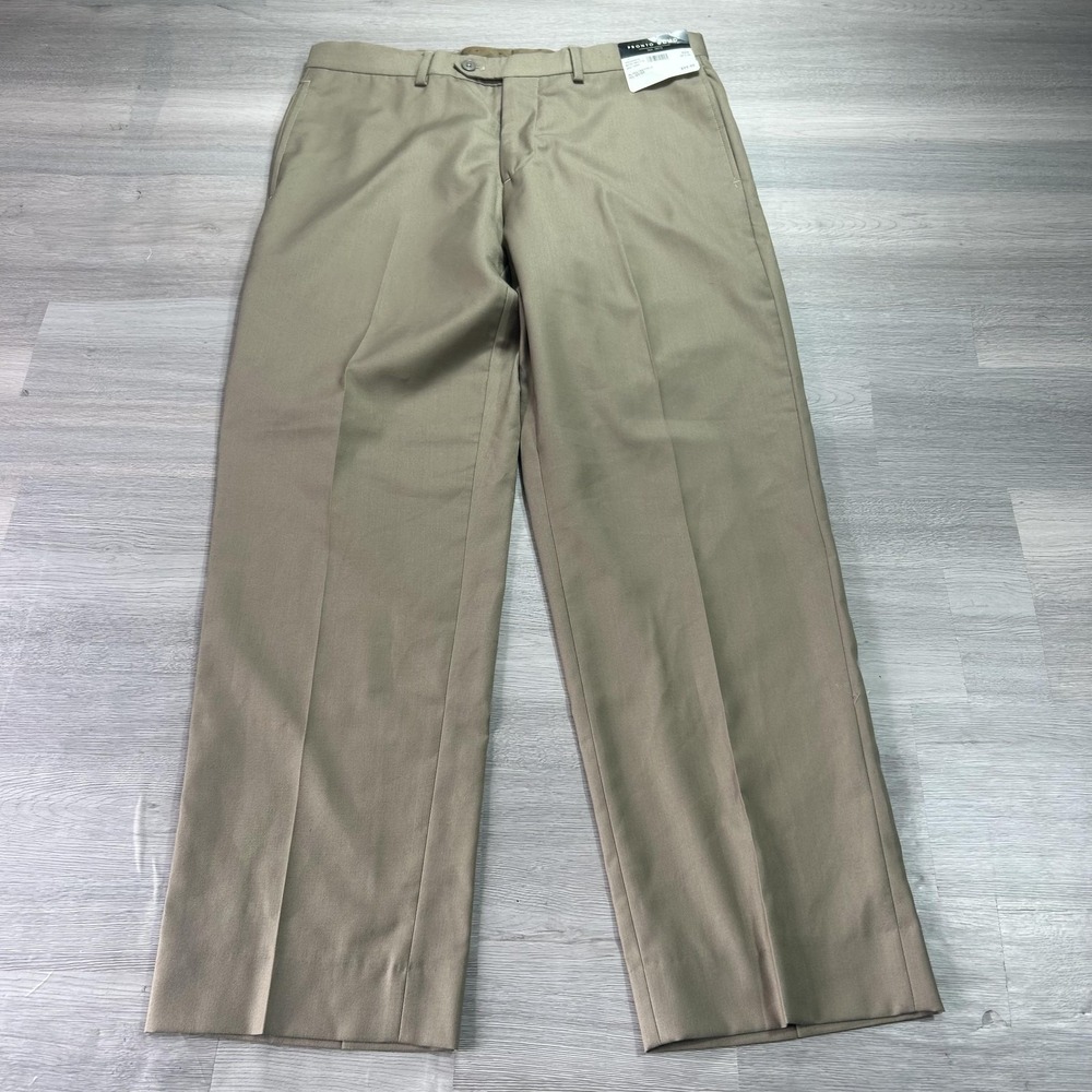 NEW Pronto Uomo Pants Mens 34x30 Beige Polyester Rayon Dress Slacks Flat Front